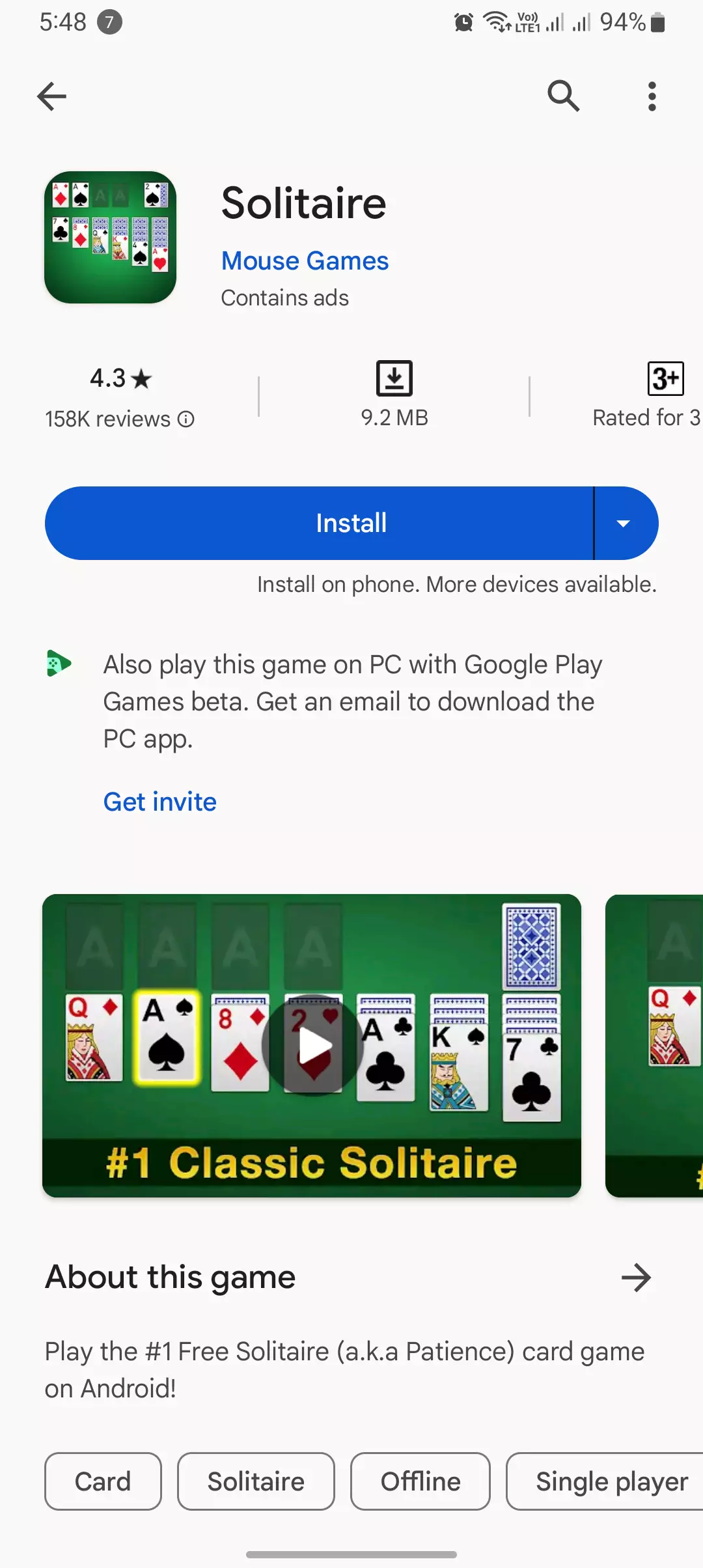 screenshot of solitaire by mouse games