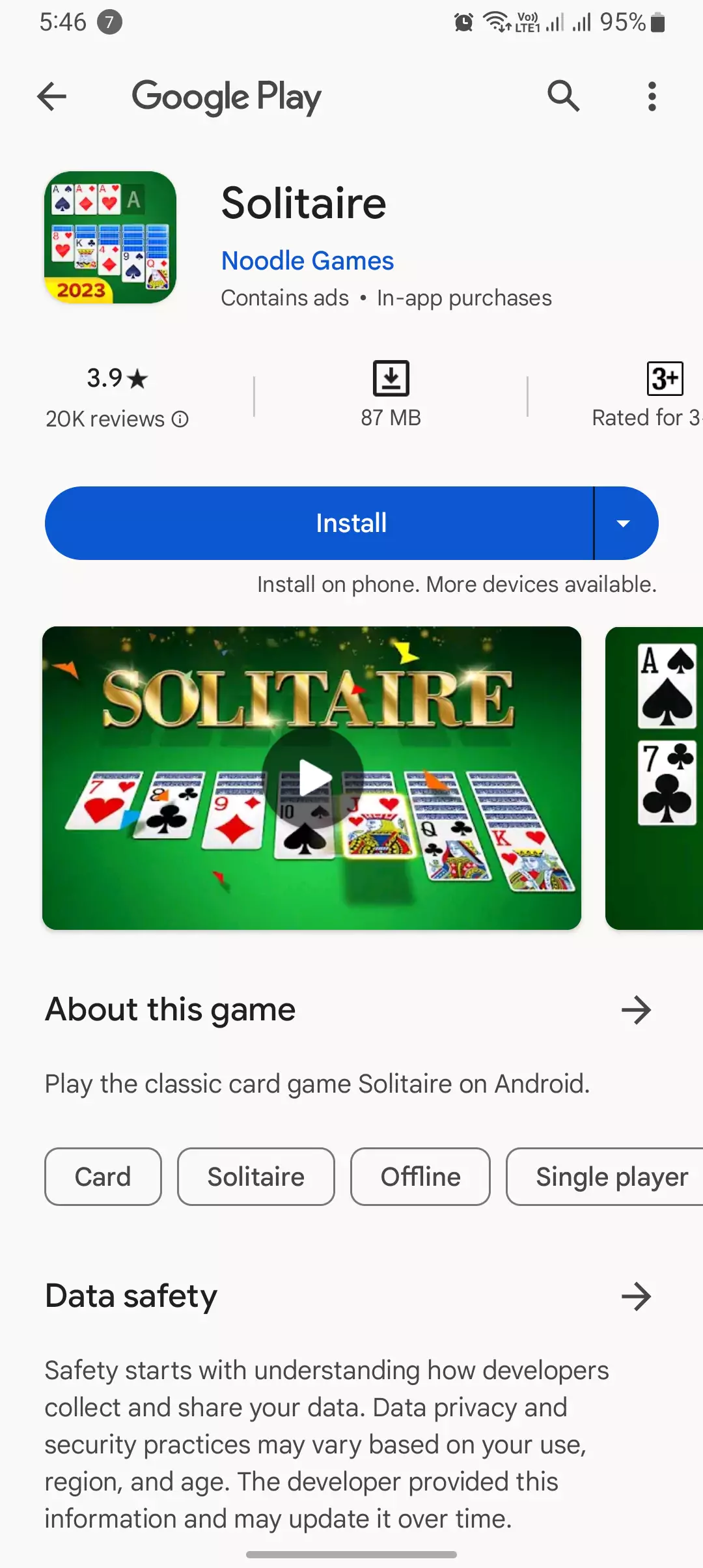 solitaire game by noodle games